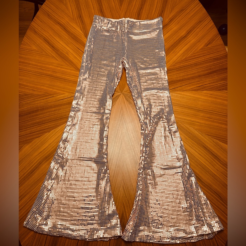 Handmade Sequin Flare Pants, Pink Bronze Crystal by Unicorny Official